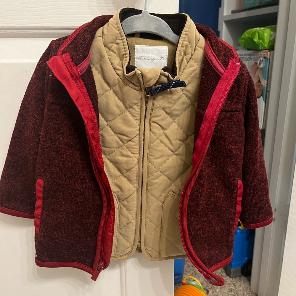 Starting out vest with red old navy jacket 12 months
